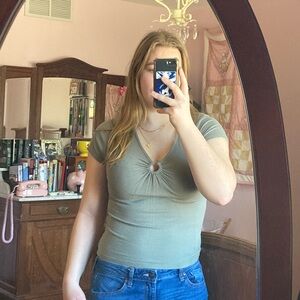 Women's Olive Green Top with Ring Detail